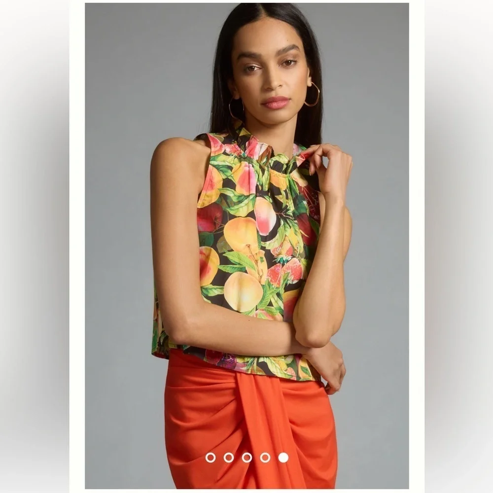 Anthropologie NWT Maeve Poplin Ruffle-Neck Halter Tank size XXS. - Picture 6 of 7